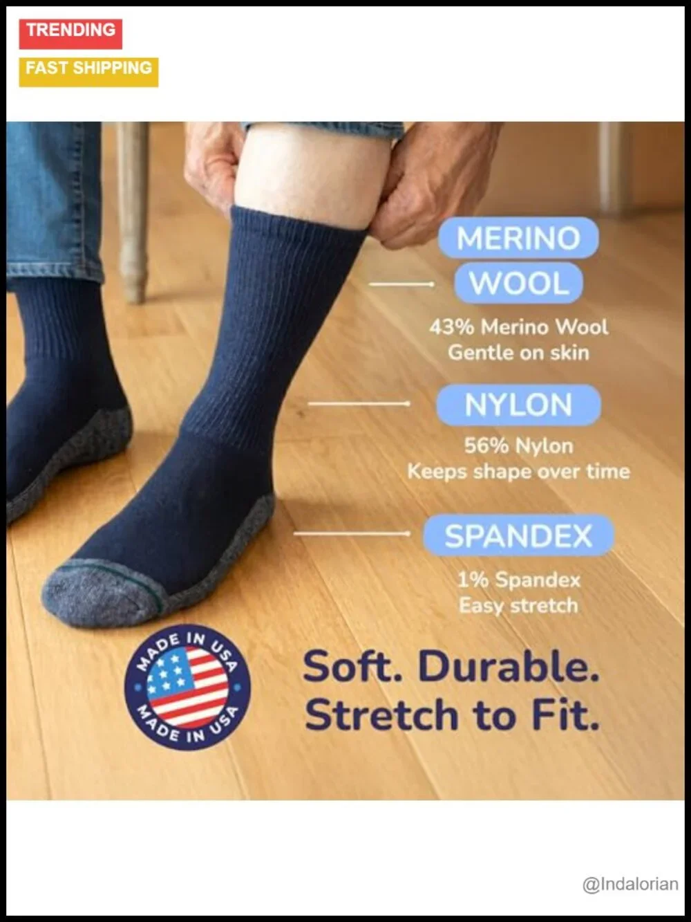 Merino Wool Socks for Wide Feet - 2 Pack